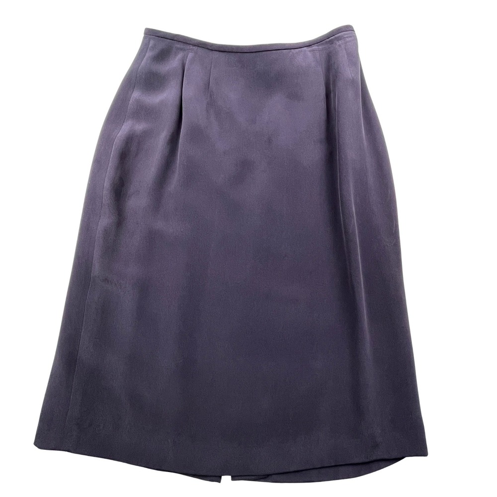 Vtg Kasper ASL Womens 8 (6) 100% Silk Pencil Midi Skirt Purple 90s‎ Quiet Luxury